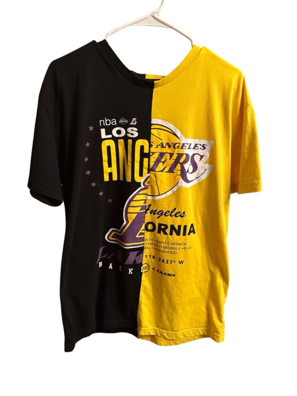 YR Los Angeles Lakers Split Design T-Shirt in Black & Yellow XL